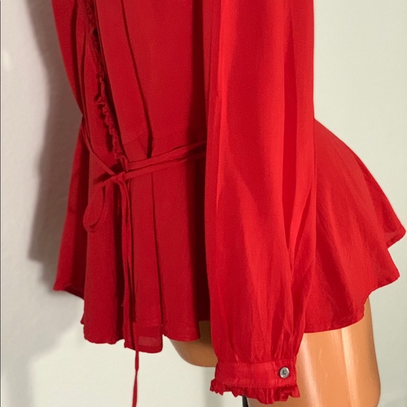 LOFT Red wrap top blouse shirt ruffle - Picture 8 of 13